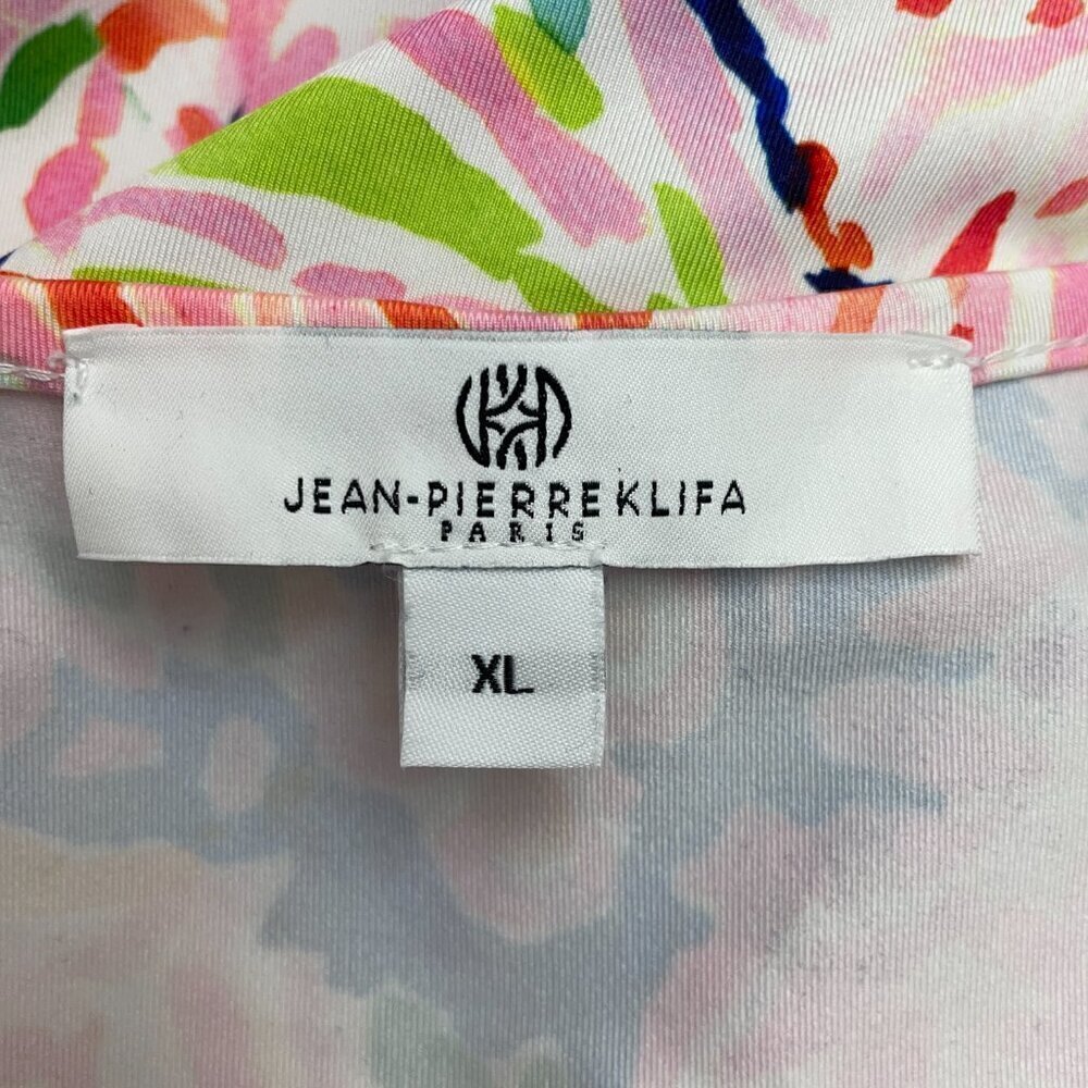 Jean Pierre Klifa Paris Dress Pink Blue Floral Stretch 3/4 Sleeves Pullover XL - Picture 3 of 9